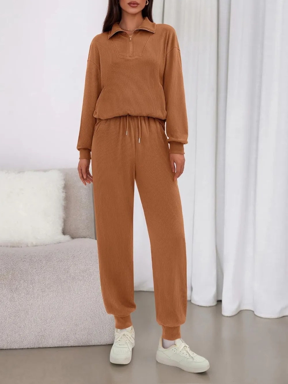 Women's Long Sleeve Half Zip Sweatshirt Sweatpants Lounge Set Sweatsuits with Pockets
