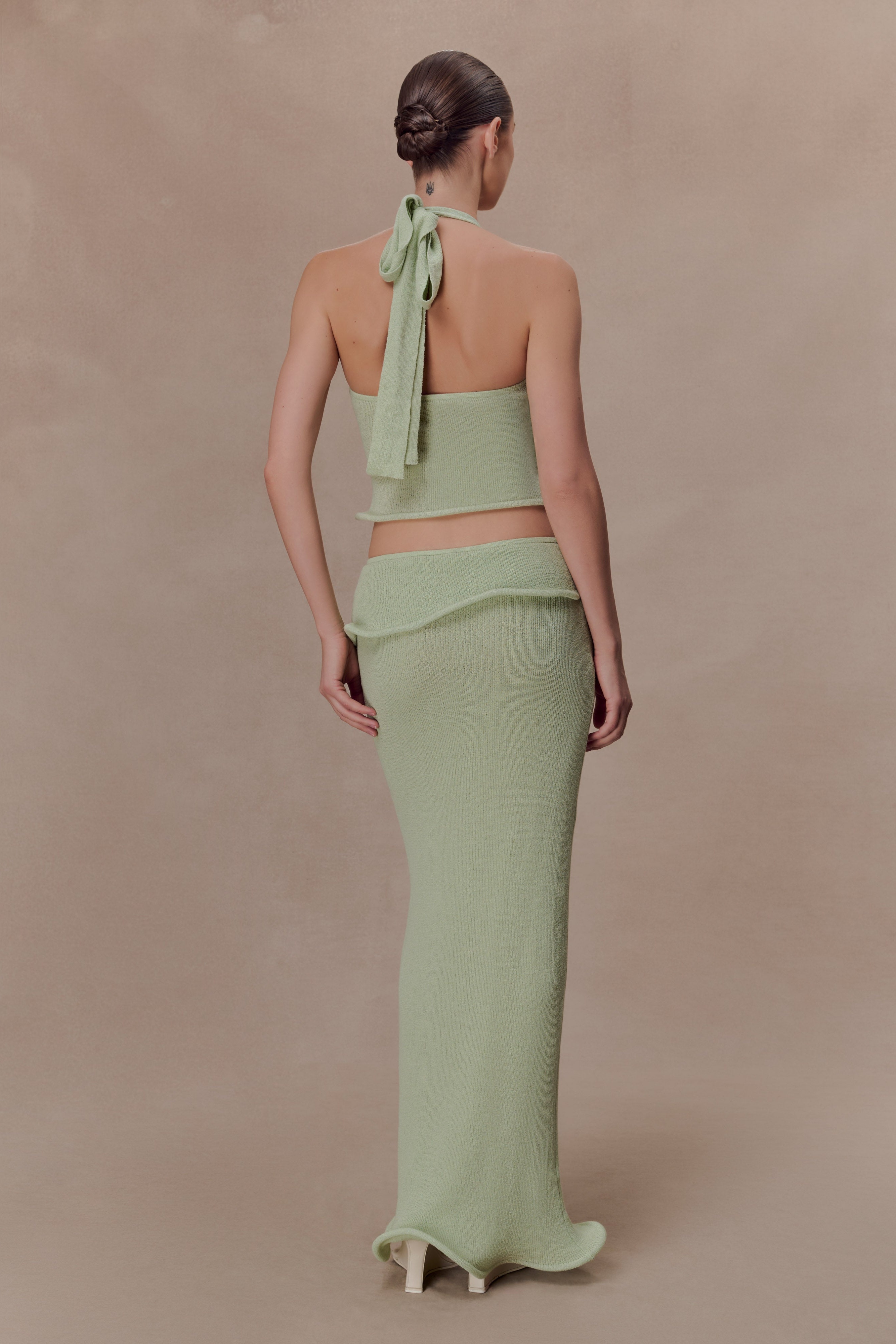 Green Knit Wired Maxi Skirt