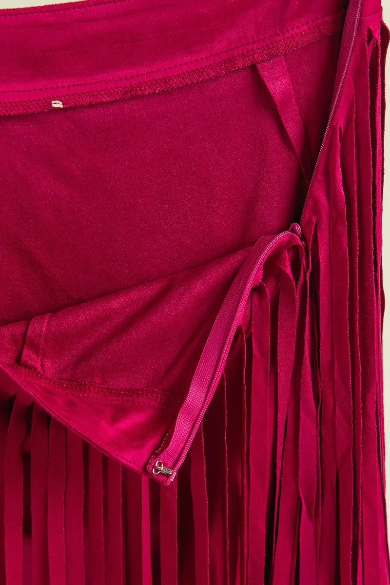 Fringe Detailed Suede Skirt