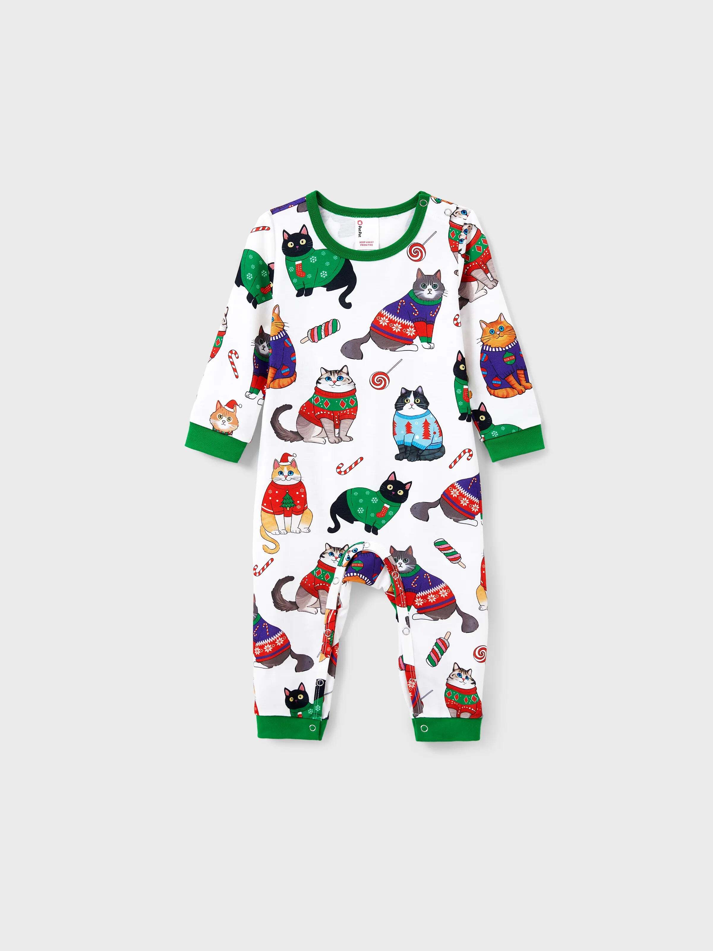 Christmas Matching Family Pajamas Set Christmas Cat Print PJS with Christmas Socks Multi-color