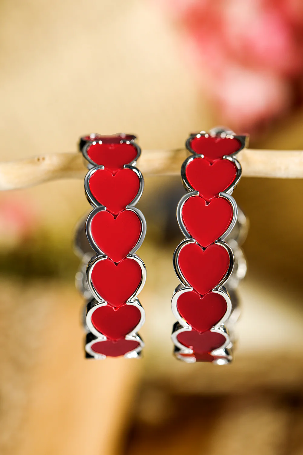Fiery Red Hearts Decor Alloy C-shape Hoop Earrings