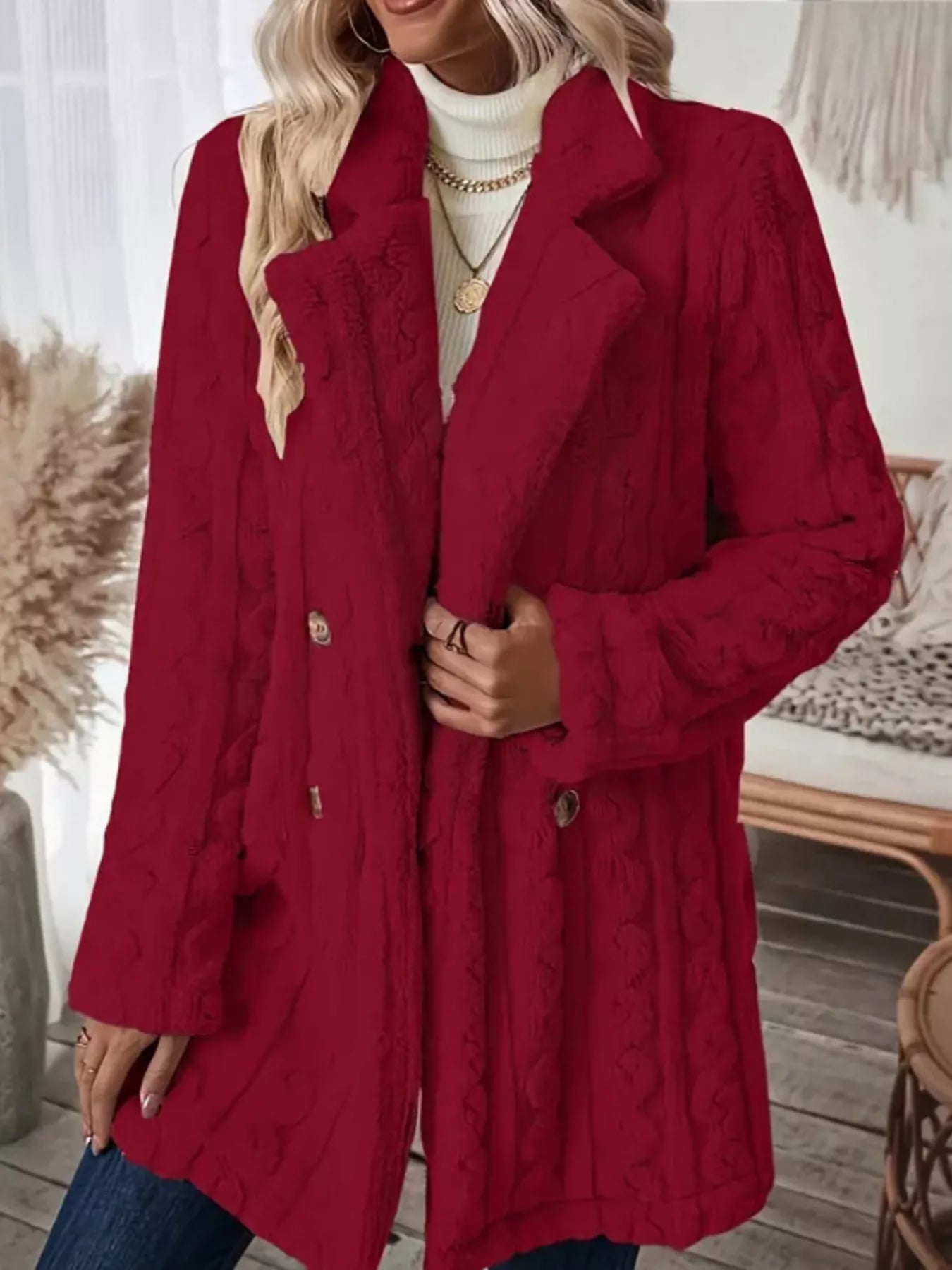 Cozy Faux Shearling Double-Breasted Outerwear