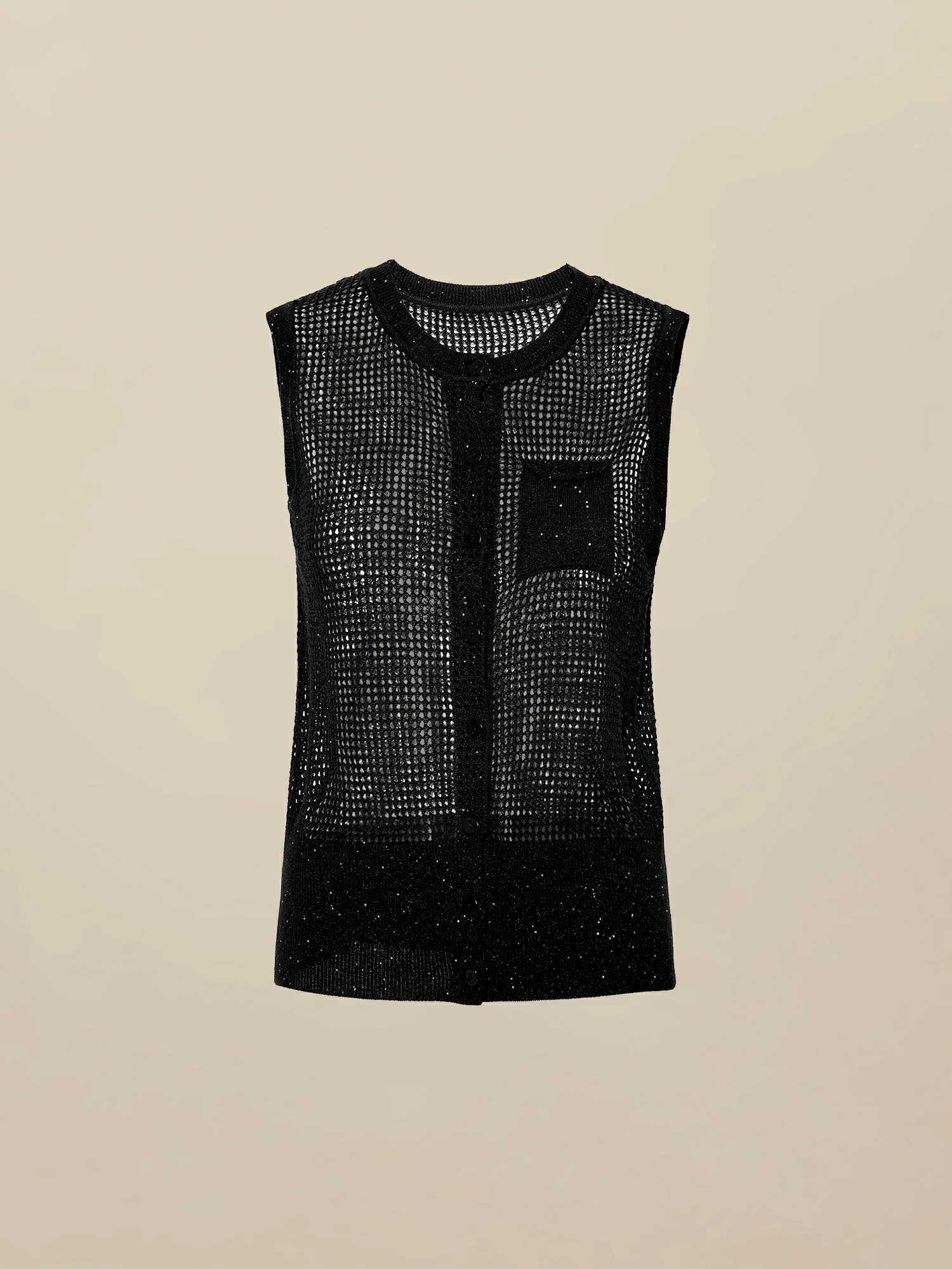 Lyocell & Linen Round Neck Hollow Sequin Vest