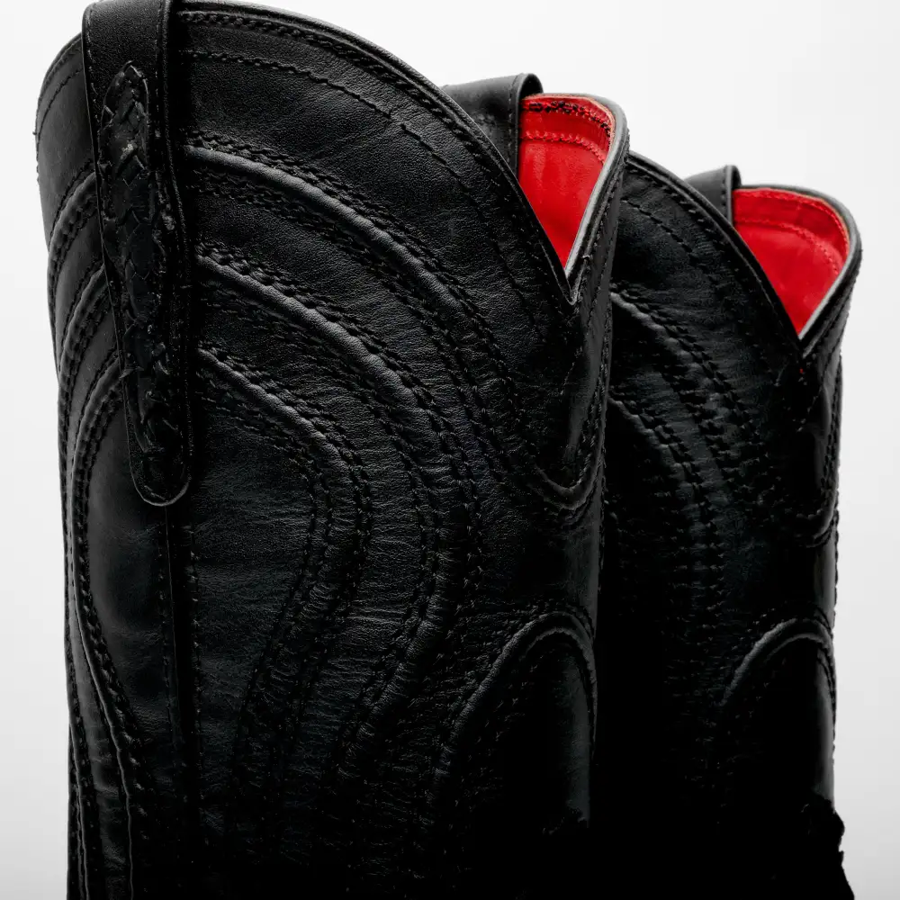 Black Basketweave Leather Boots - Square Toe