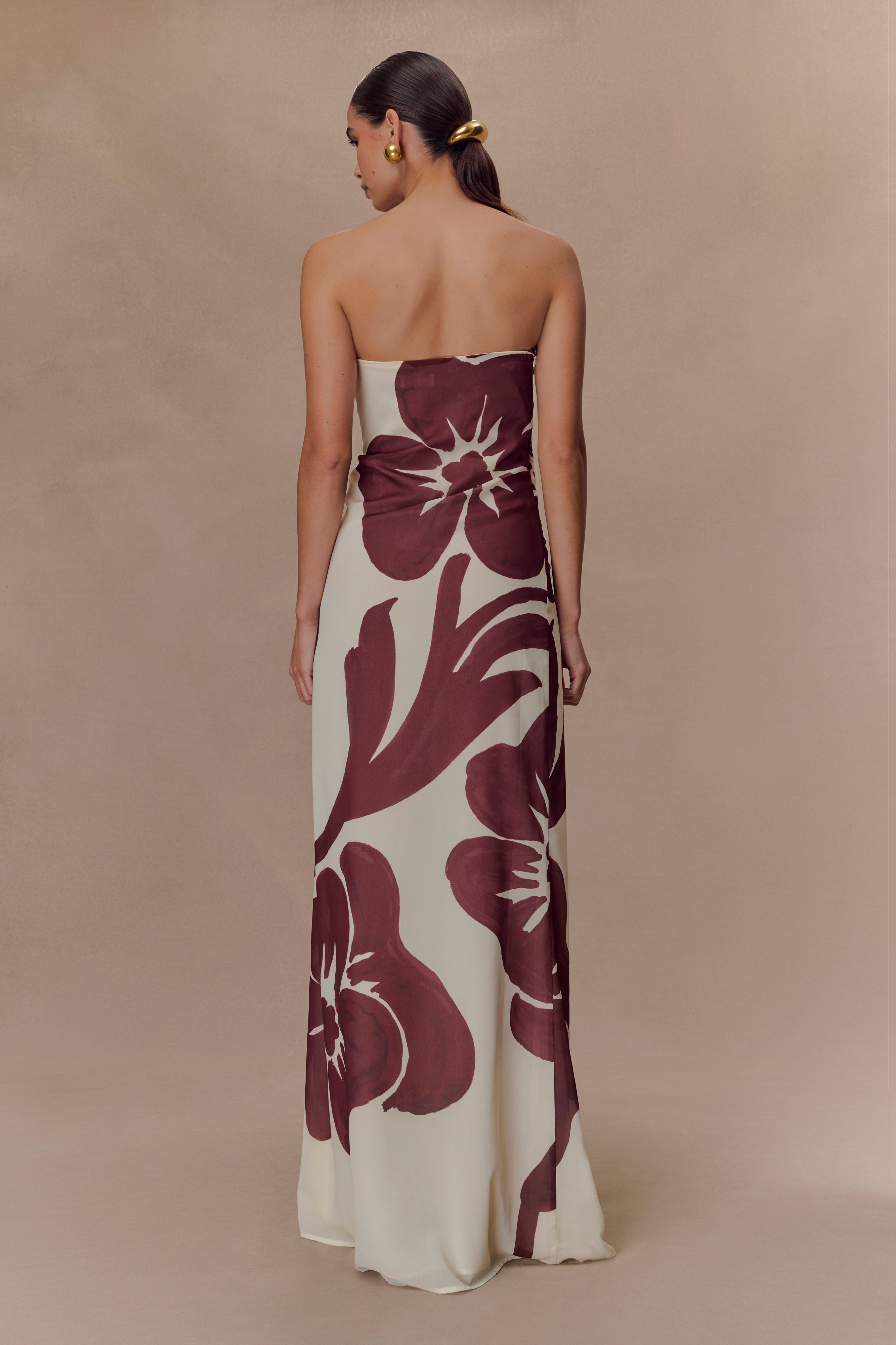 Print Strapless Chiffon Maxi Dress