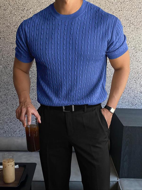 Men’s Slim Cable Knit Crew Neck Top – Lightweight Casual Knit for Spring & Summer