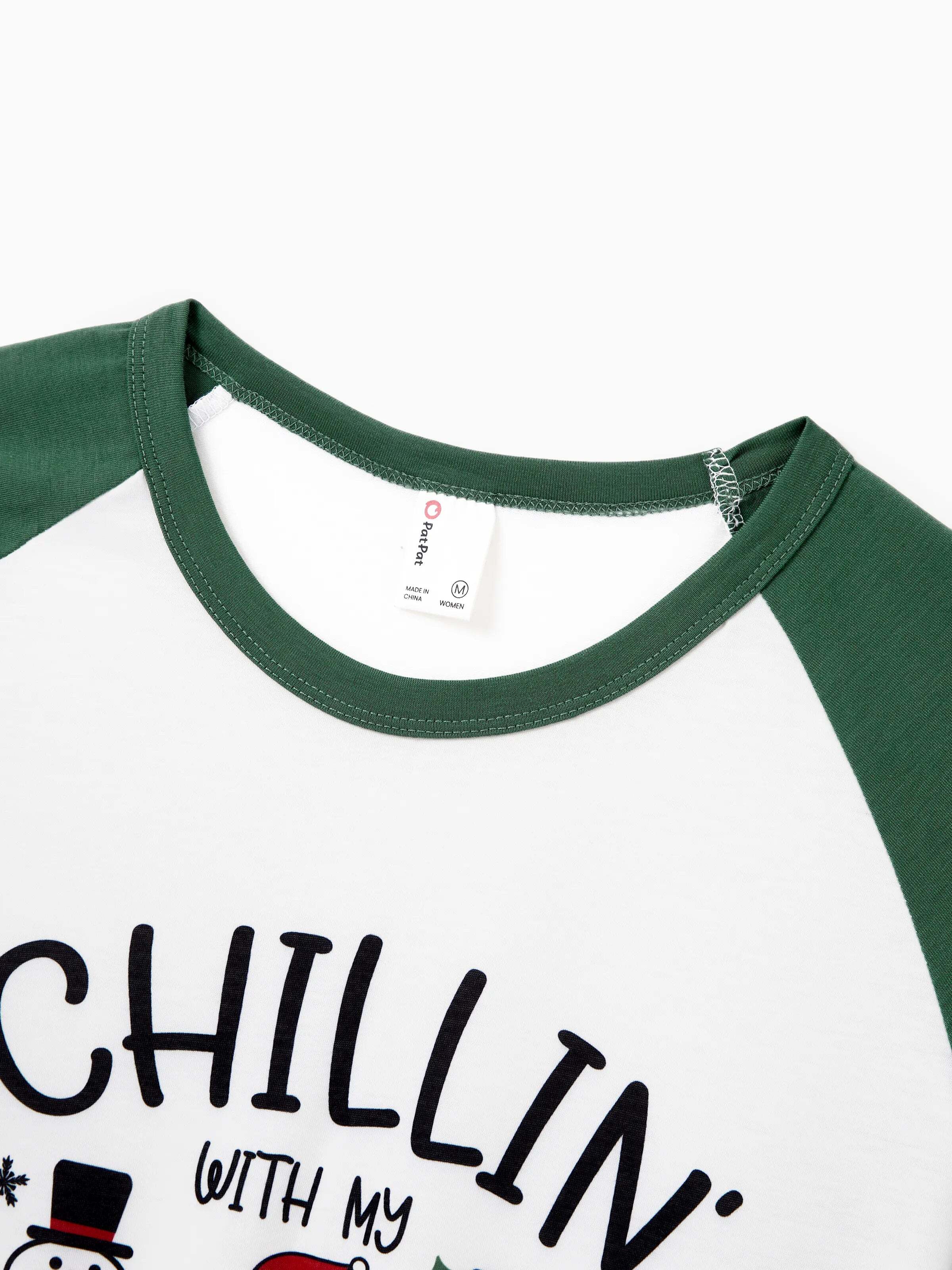 Christmas Matching Family Pajamas Set Christmas Snowman Print PJS with Christmas Socks Mint Green