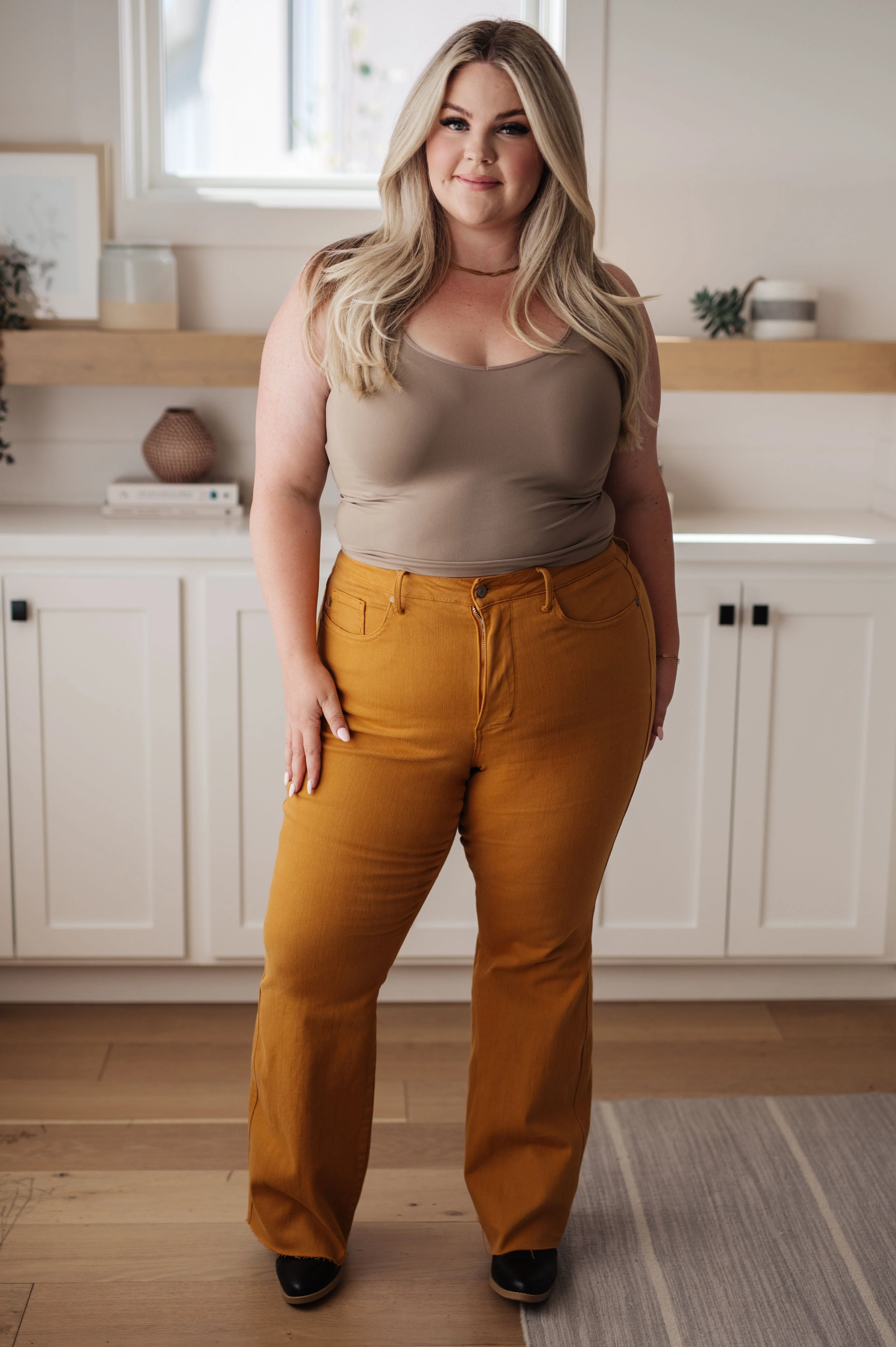 Blue Melinda High Rise Control Top Flare Jeans in Marigold