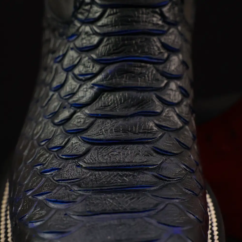 Royal Blue Anaconda Leather Boots - Square Toe