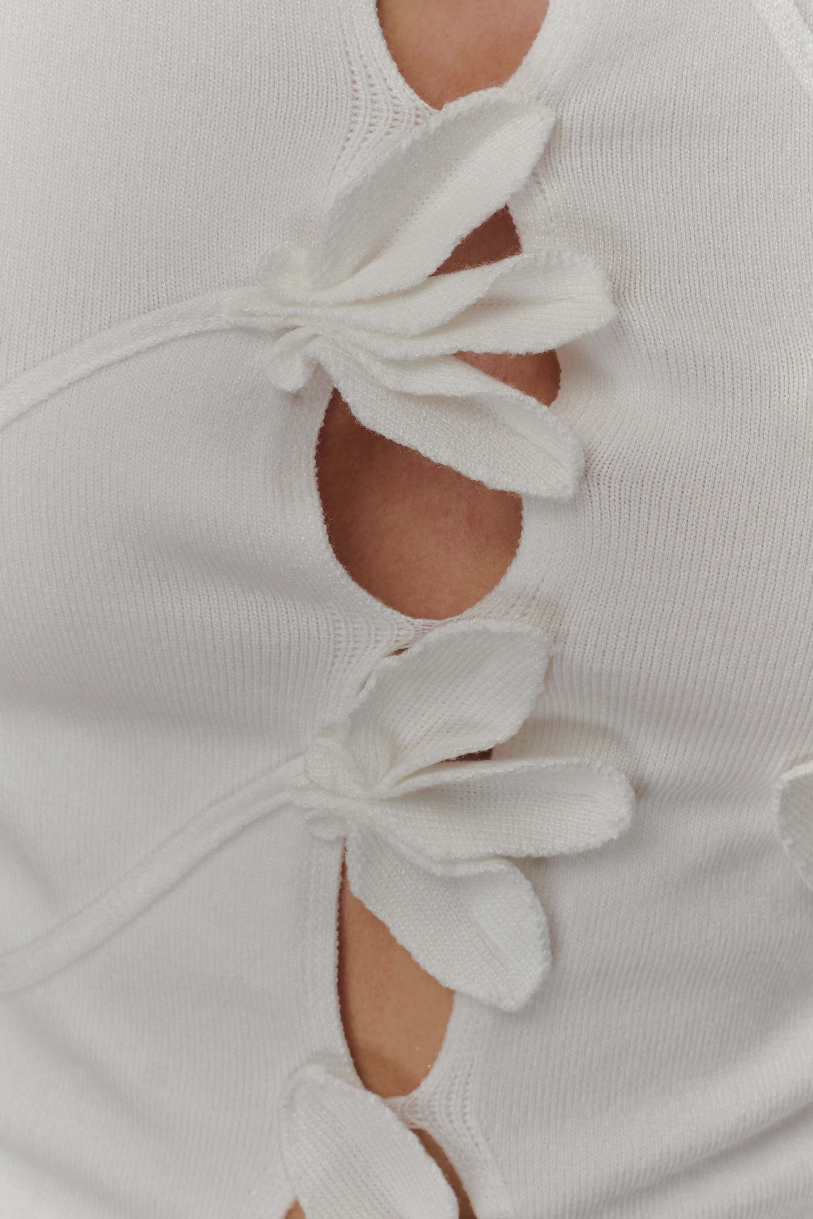 White Floral Long Sleeve Knit Top