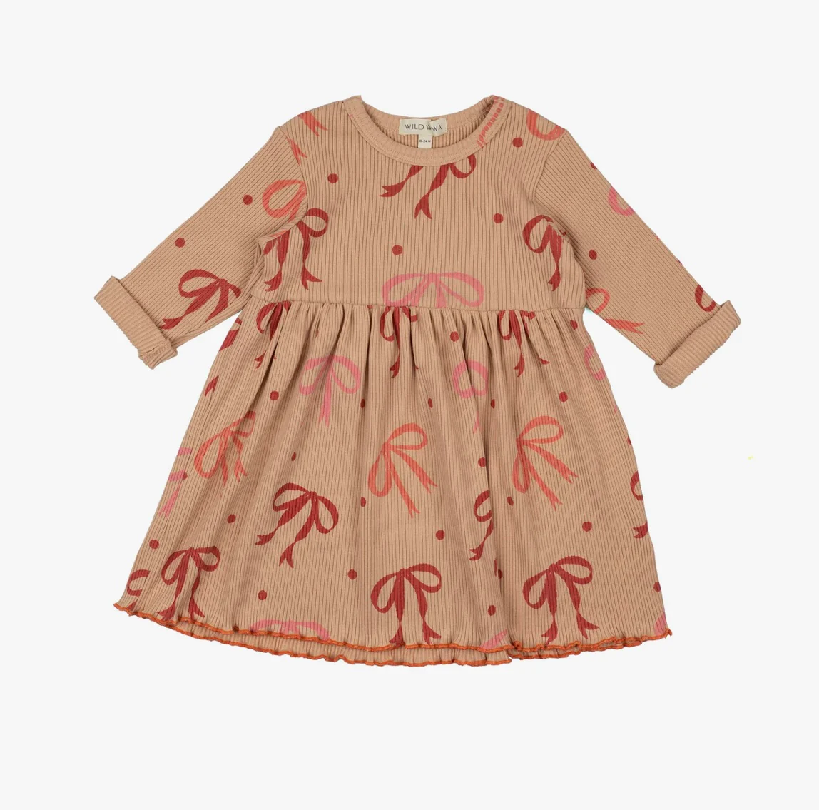 Rib Long Sleeve Dress: Pink Bows
