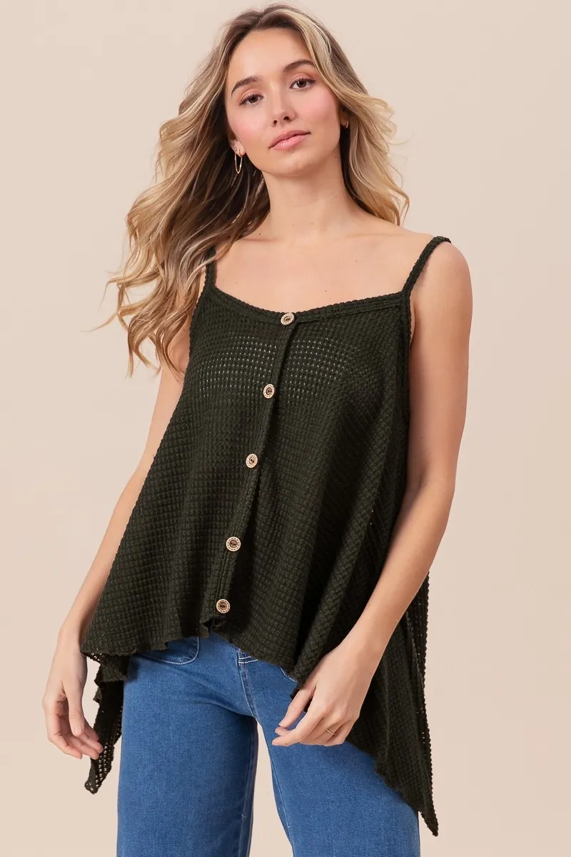 Popcorn Waffle Knit with Buttoned Front Cami Top