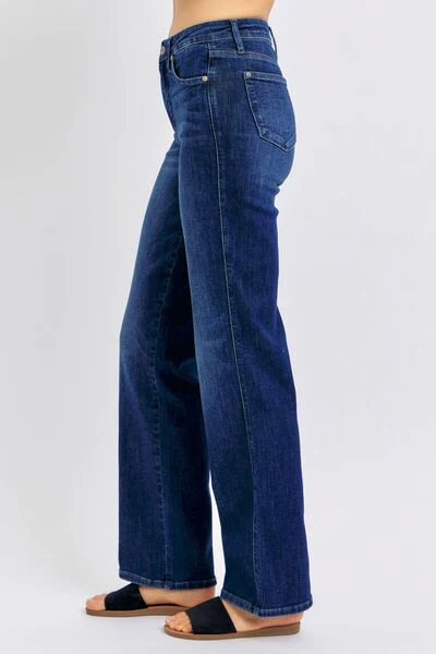 Blue Full Size Tummy Control Straight Jeans Plus Size