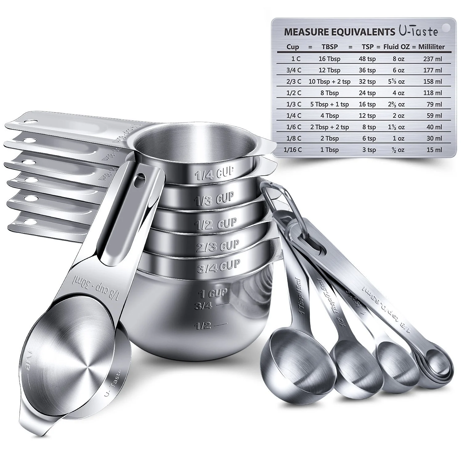 14PC Stainless Steel Measuring Cup and Measuring Spoon Set