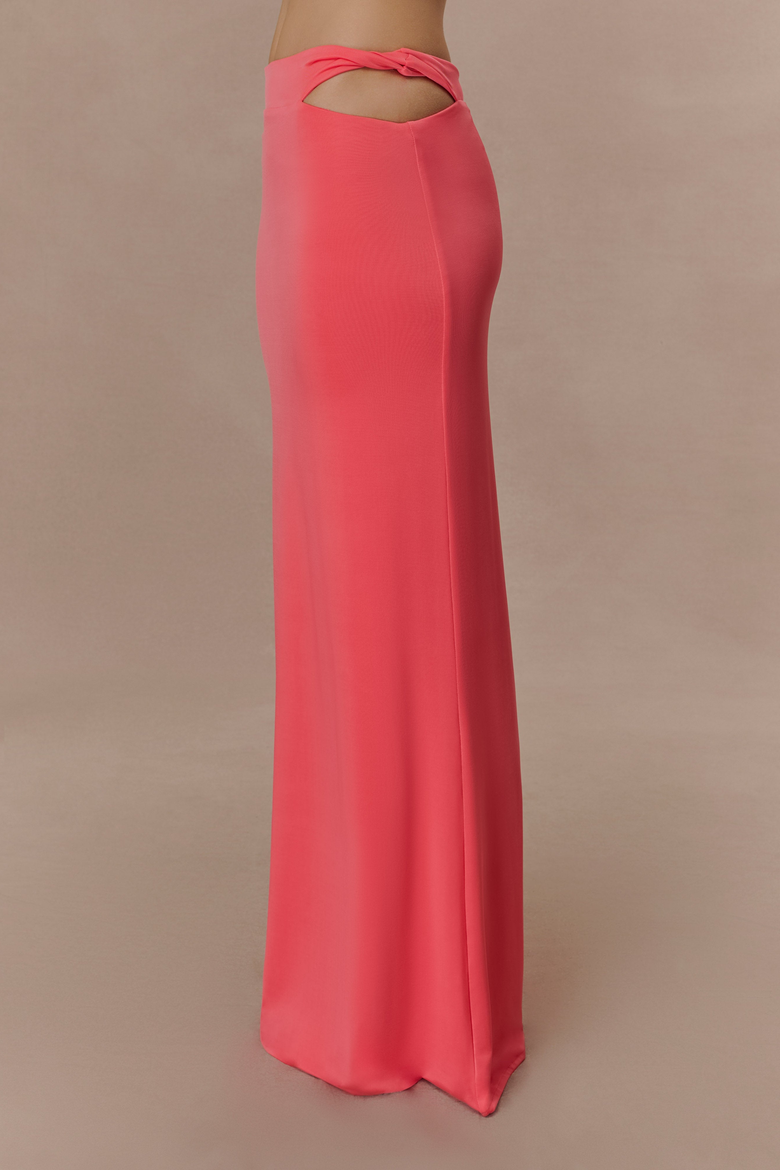 Coral Slinky Twist Midi Skirt