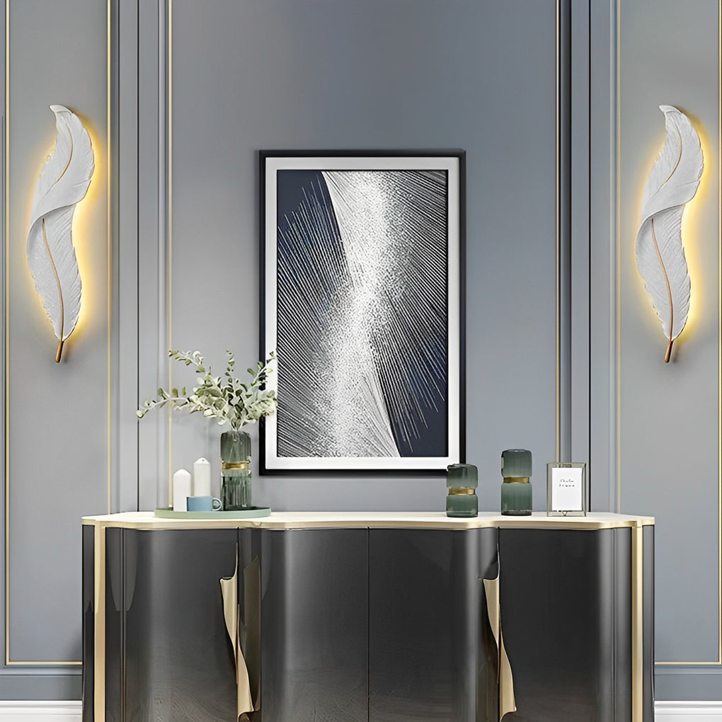 Creative Feathers LED White Luxury Modern Wall Lamp Wall Sconce Lighting
