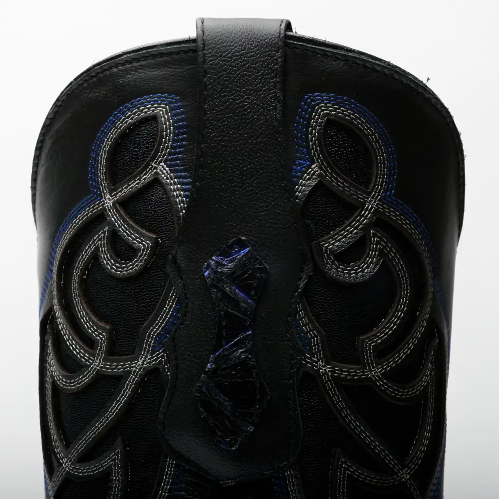 Black/Blue Pirarucu Leather Boots - Square Toe