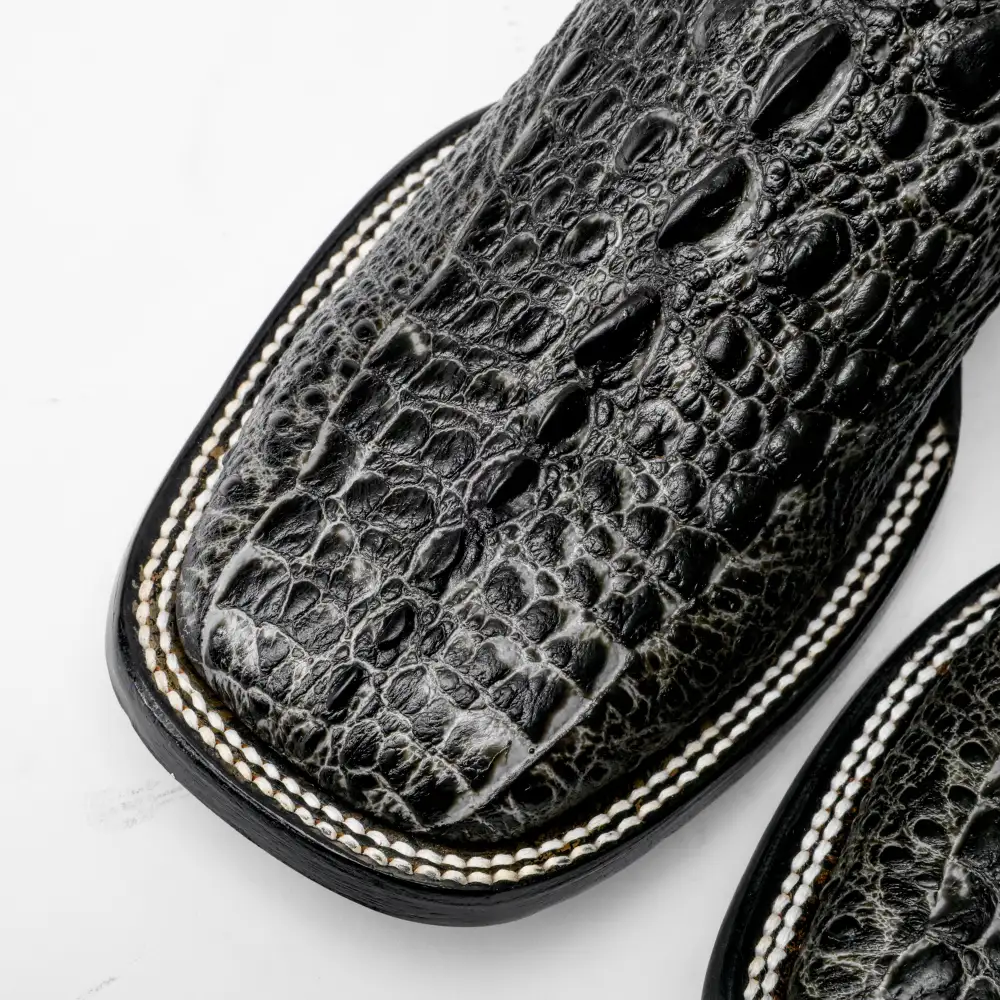 Grey Snapping Turtle Leather Boots - Square Toe