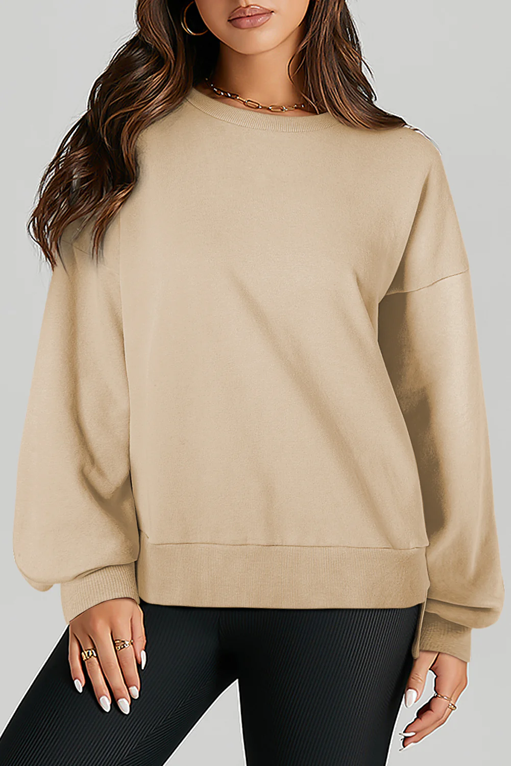 Smoke Solid O Neck High Low Hem Pullover Sweatshirt