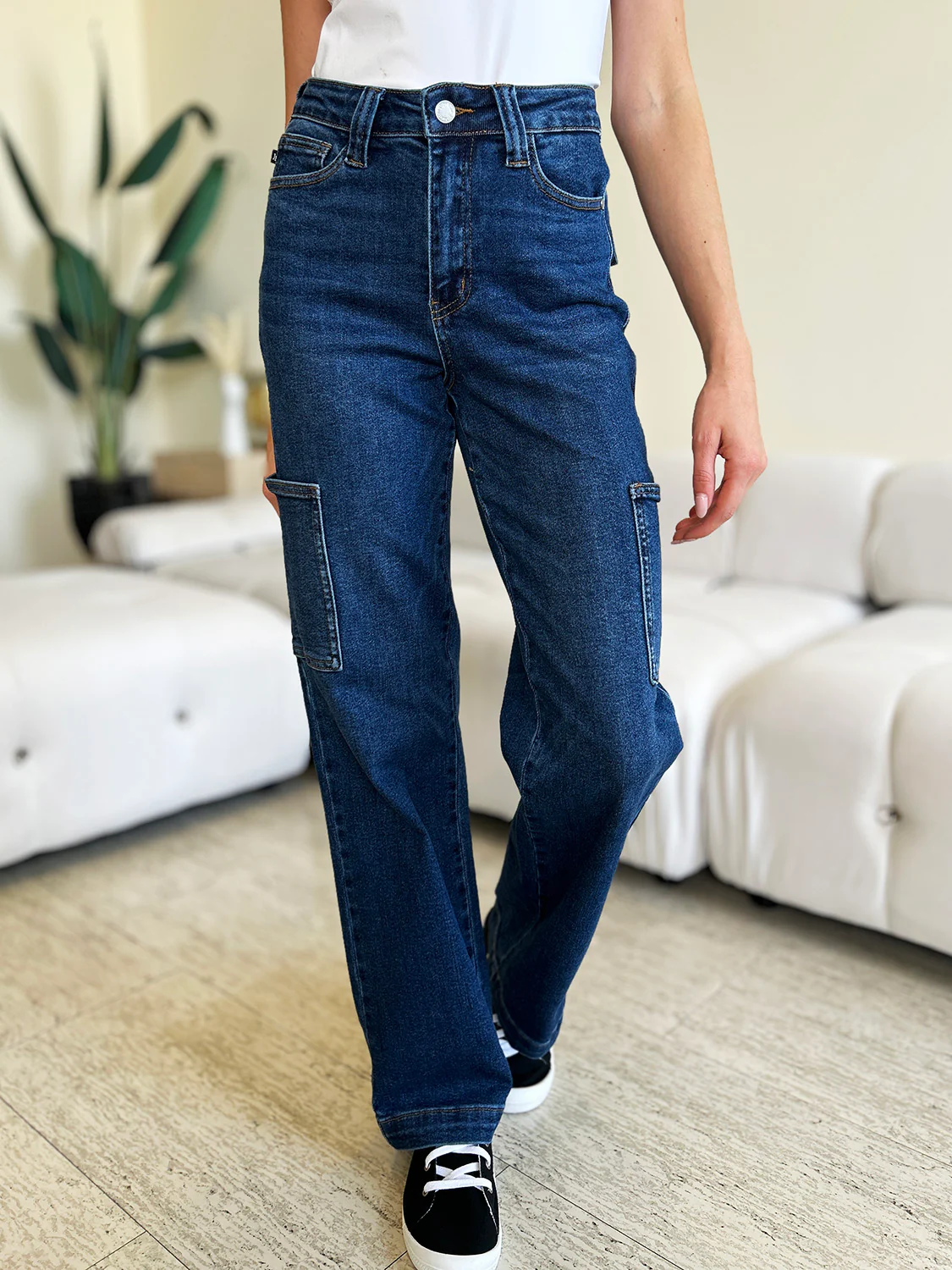 Blue Full Size High Waist Straight Cargo Jeans