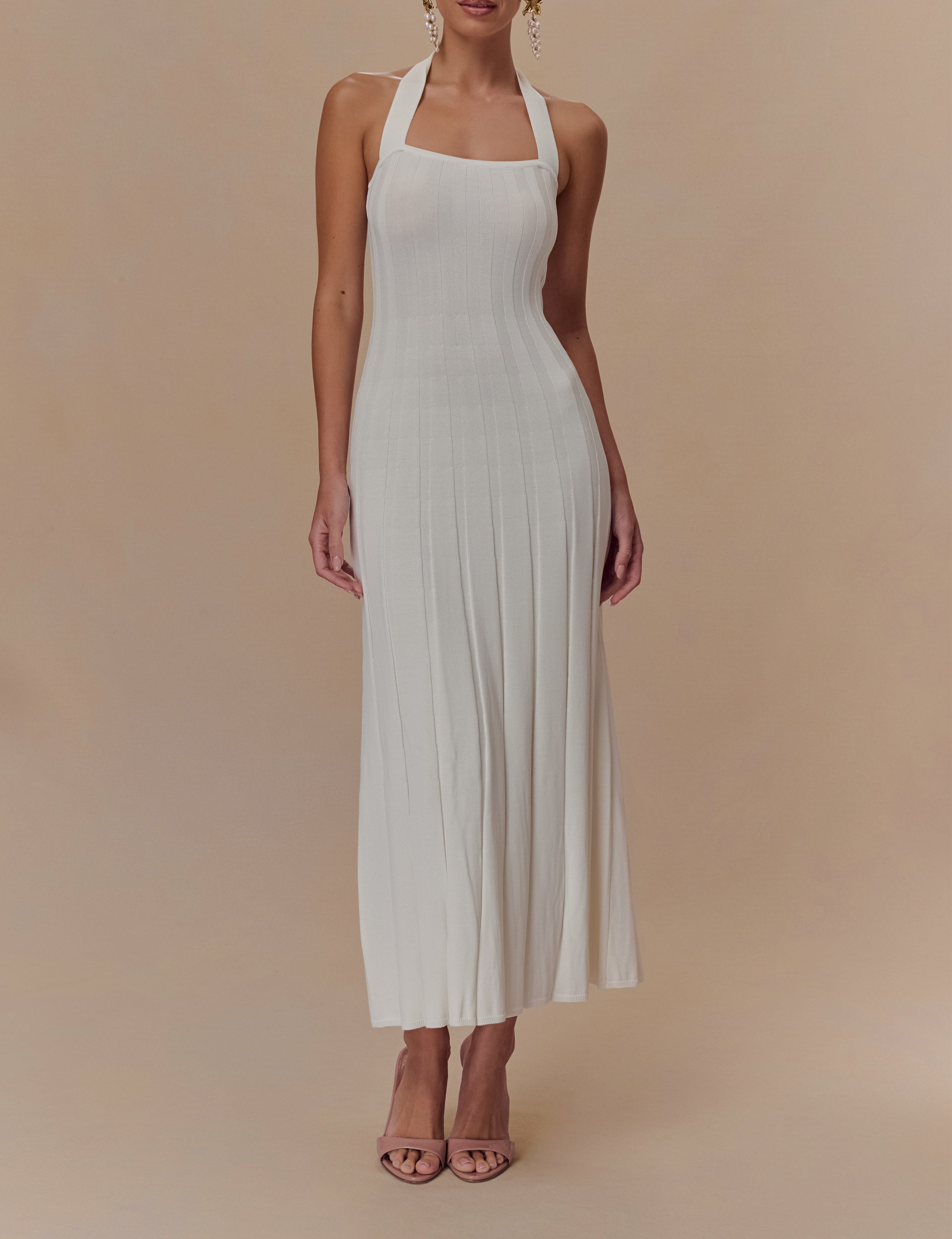 Ivory Halter Knit Midi Dress