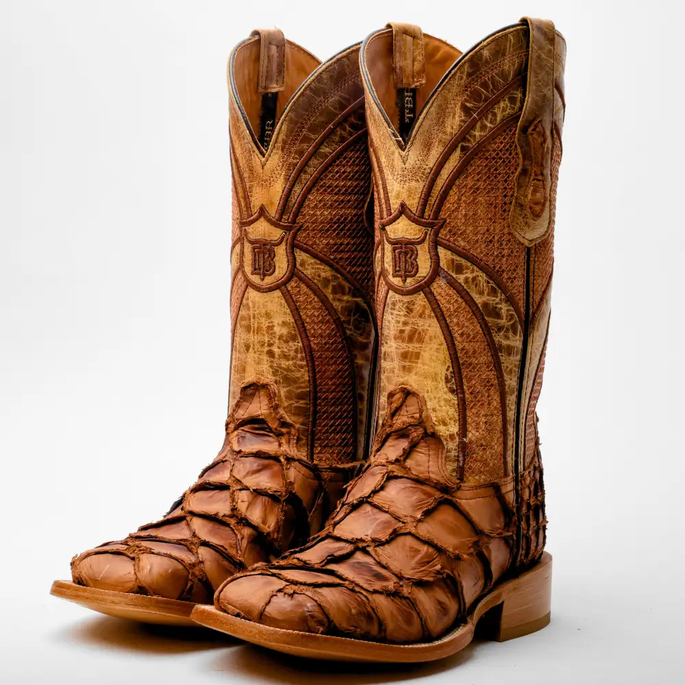 Tan Genuine Pirarucu Boots - Square Toe
