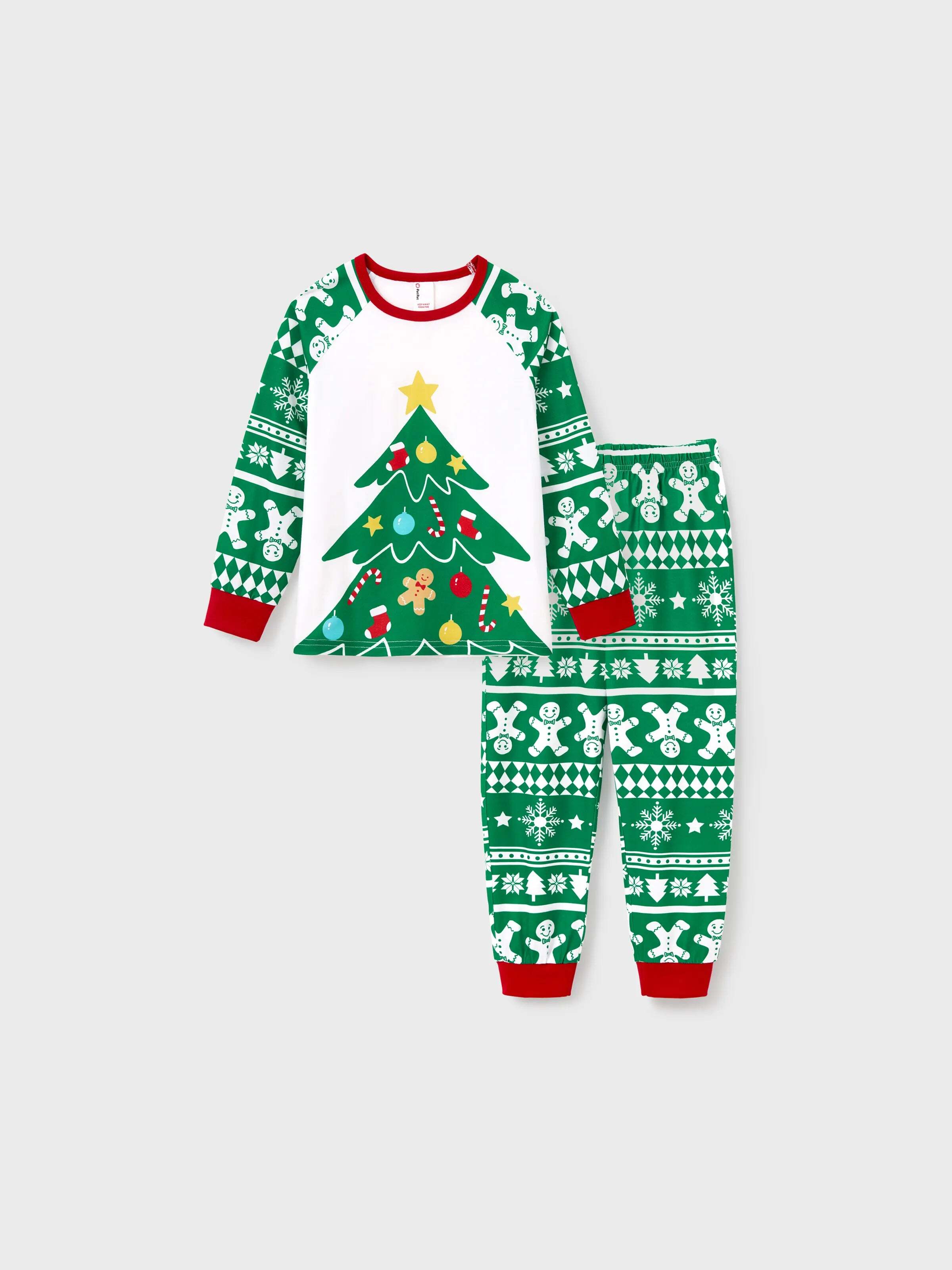Christmas Matching Family Pajamas Set Gingerbread and Christmas Tree Print Green PJS with Christmas Socks Green