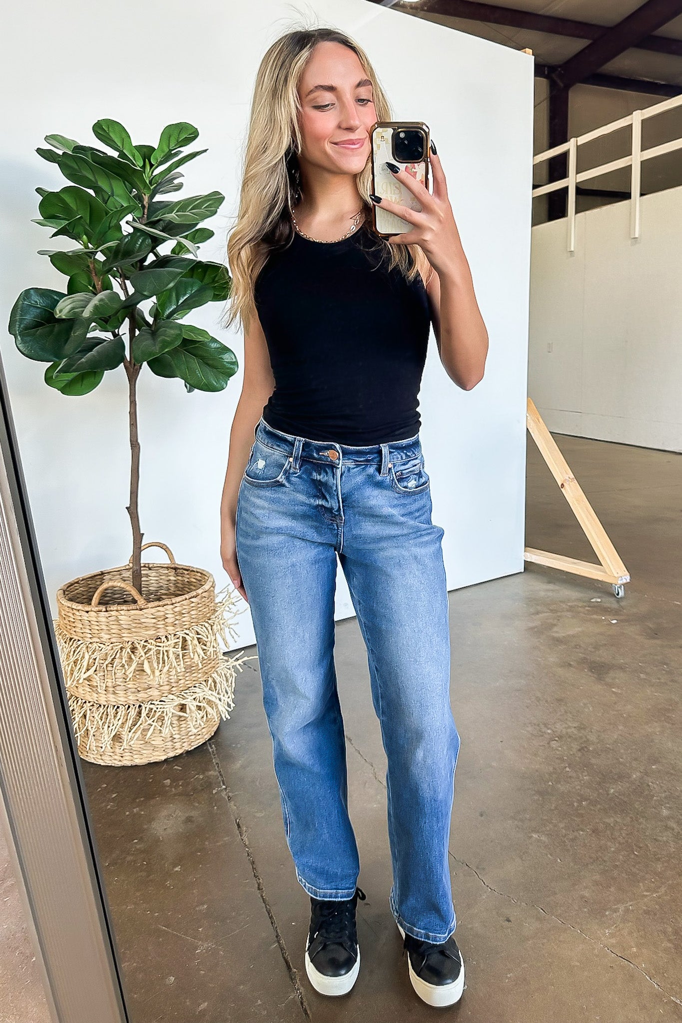 High Rise Ankle Straight Jeans