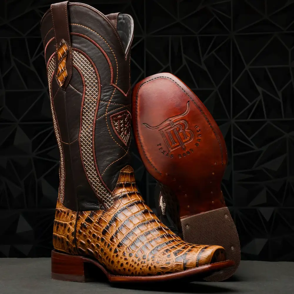 Honey Caiman Belly Leather Boots - Cutter Toe