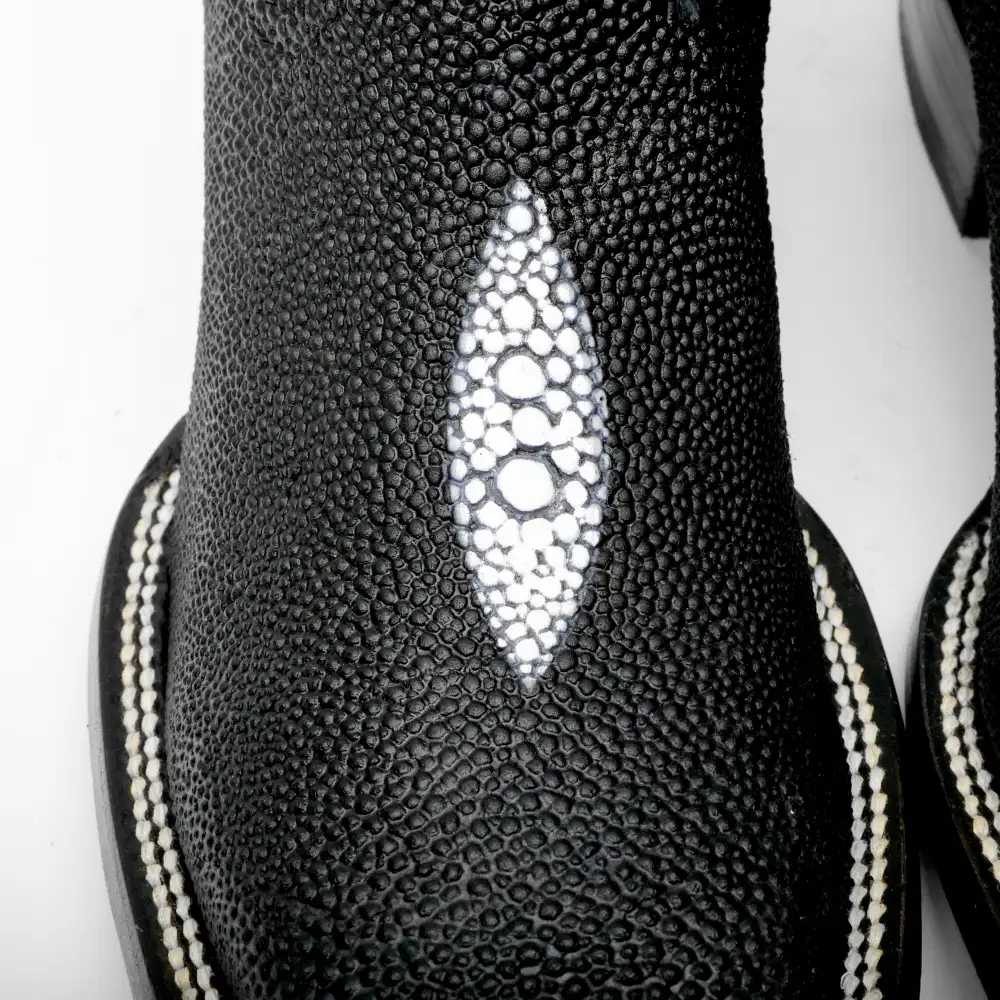 Black Stingray Leather Boots - Square Toe