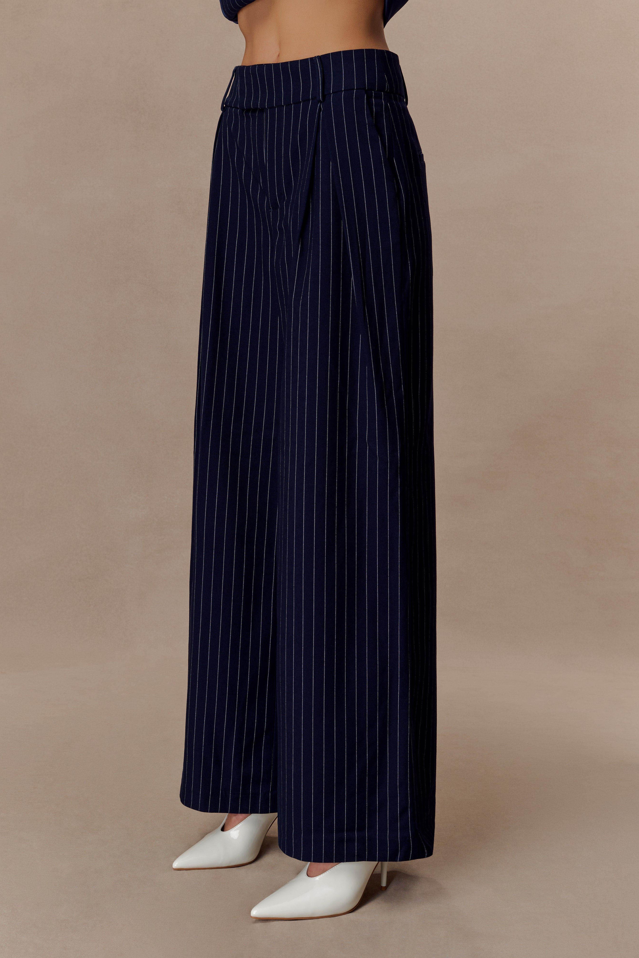 Pinstripe Pleated Wide Leg Pants