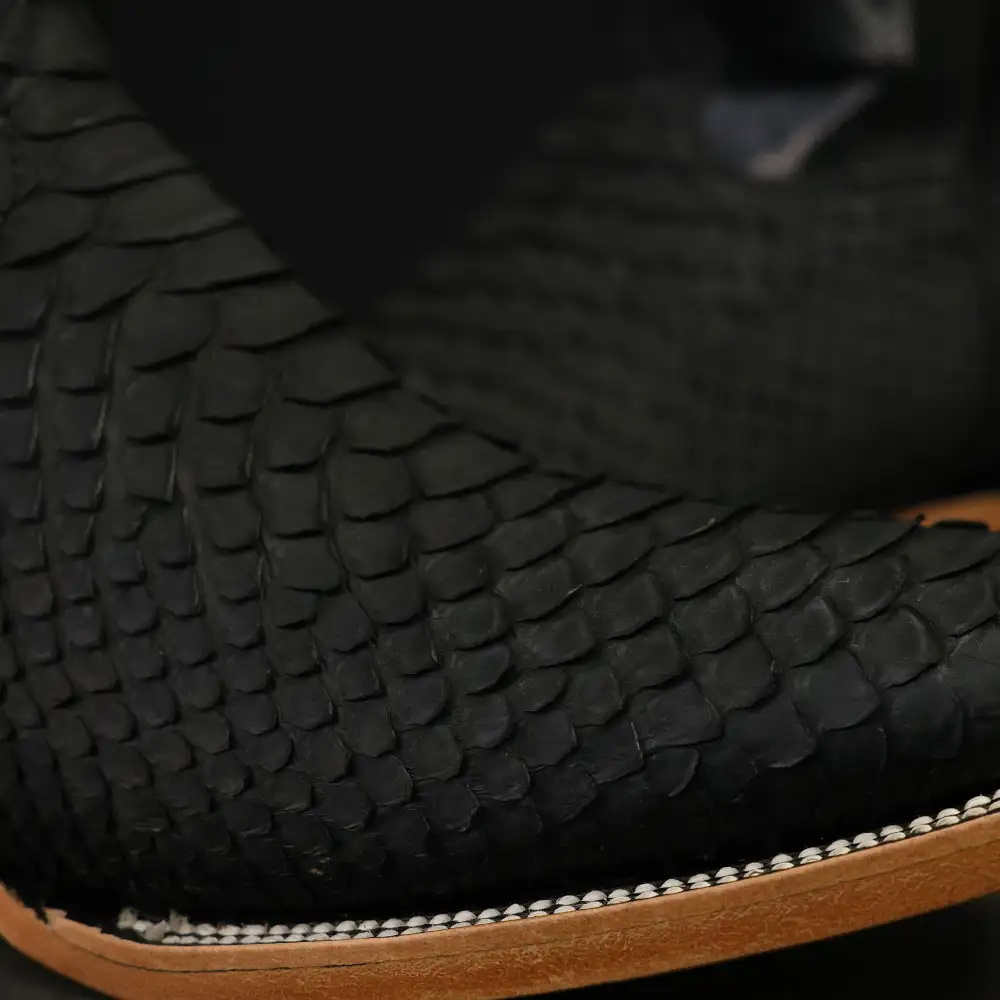 Black Genuine Python Boots - Square Toe