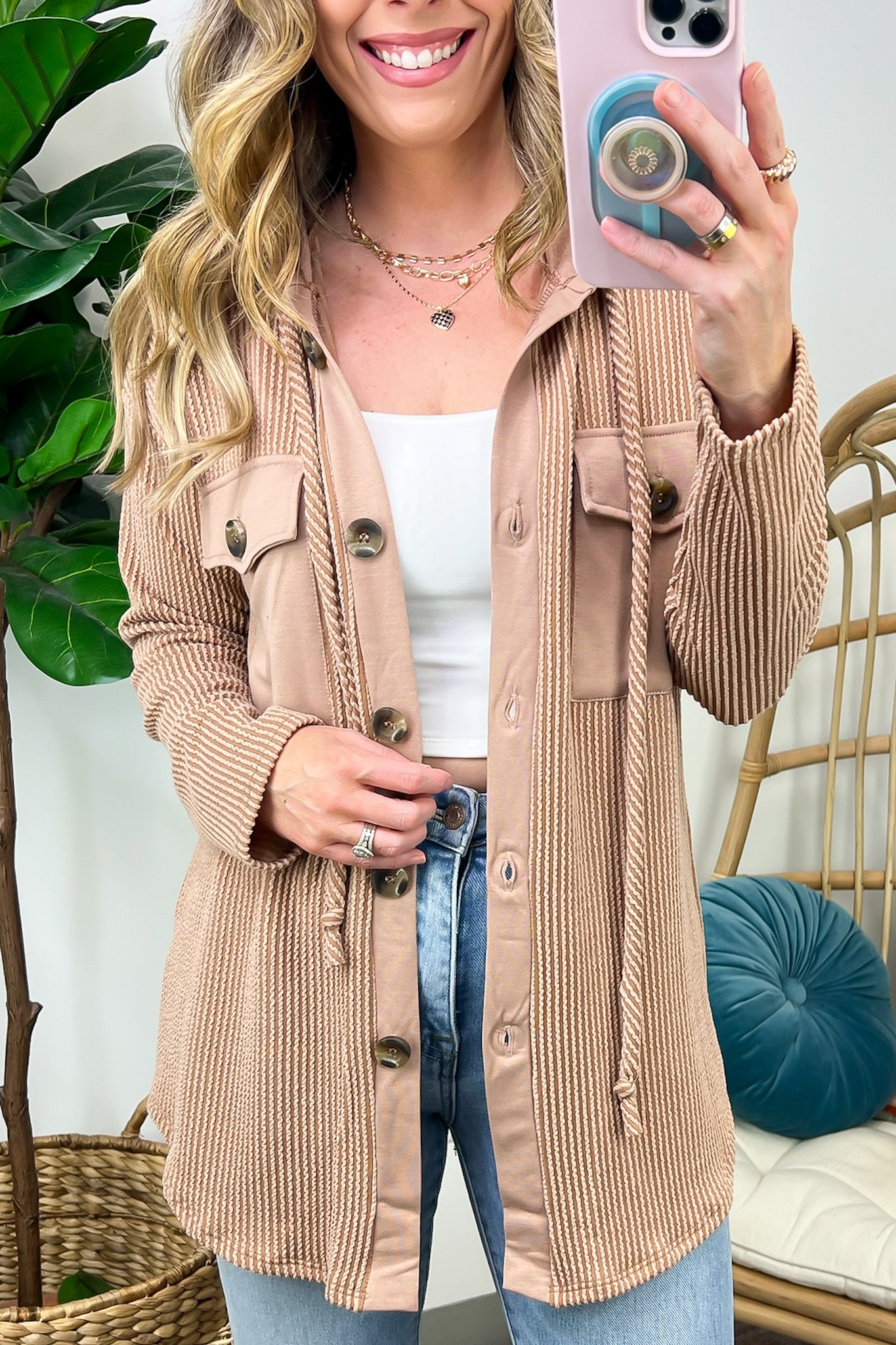 Saturday Satisfaction Ribbed Hooded Shacket