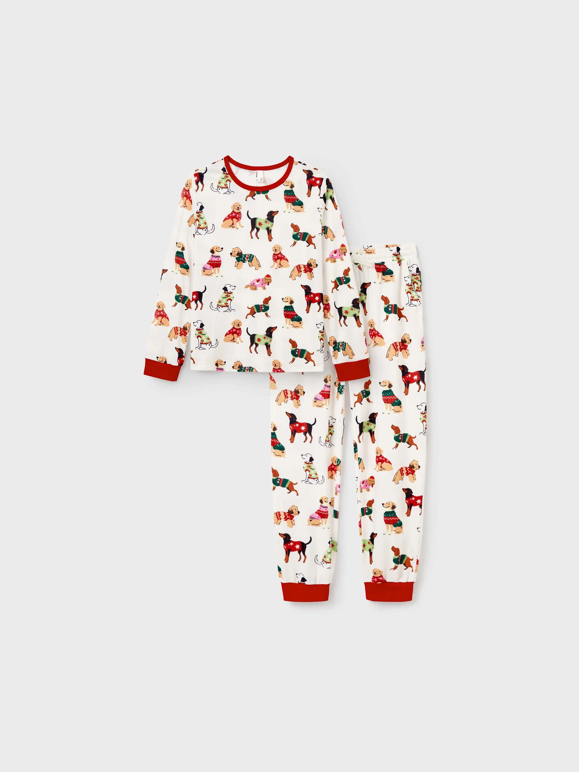 Christmas Matching Family Pajamas Set Various Dog Print PJS with Christmas Socks Apricot