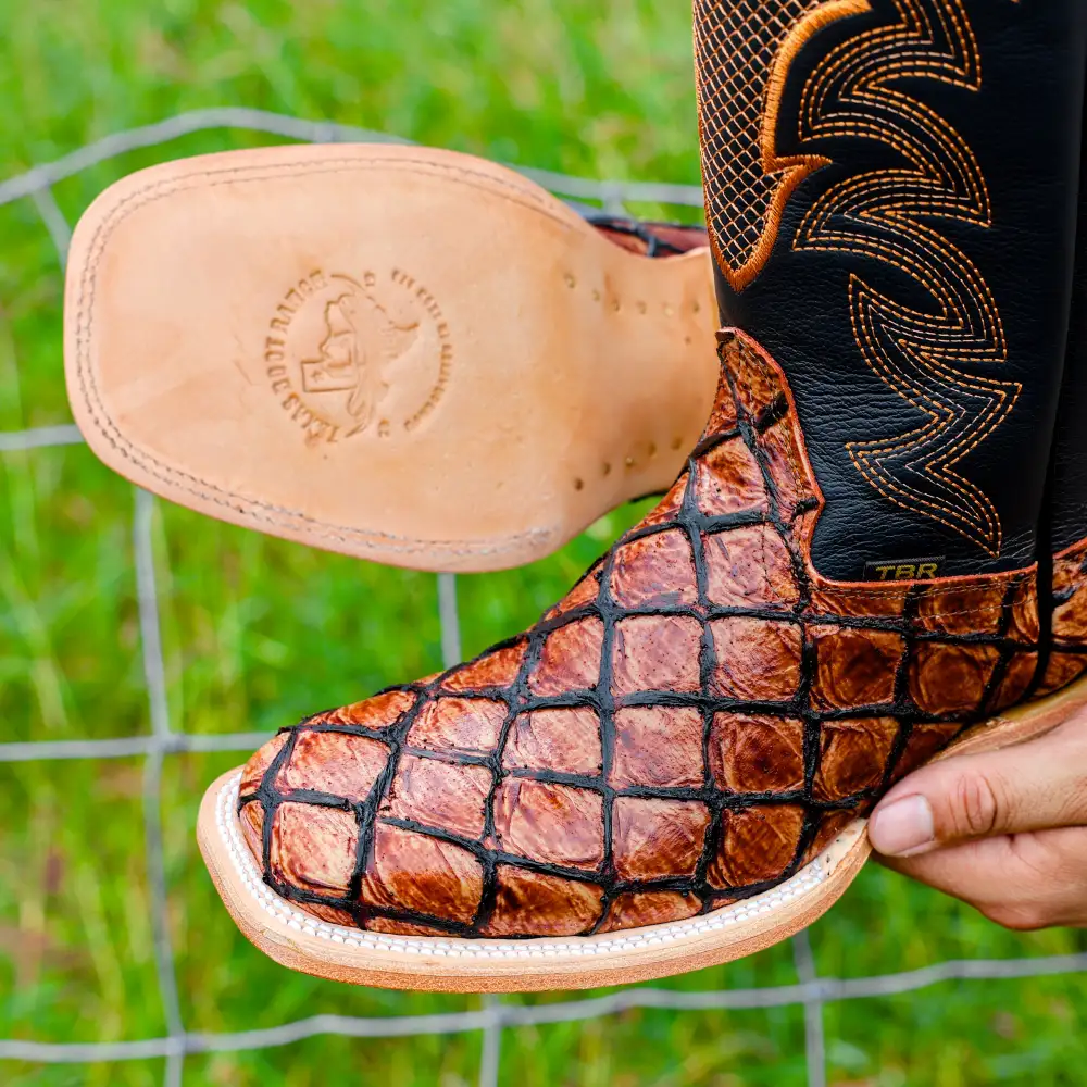 Cognac Pirarucu Leather Boots - Square Toe