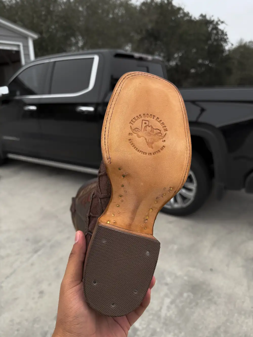 Chocolate Brown Rough-Out Pirarucu Leather Boots - Square Toe