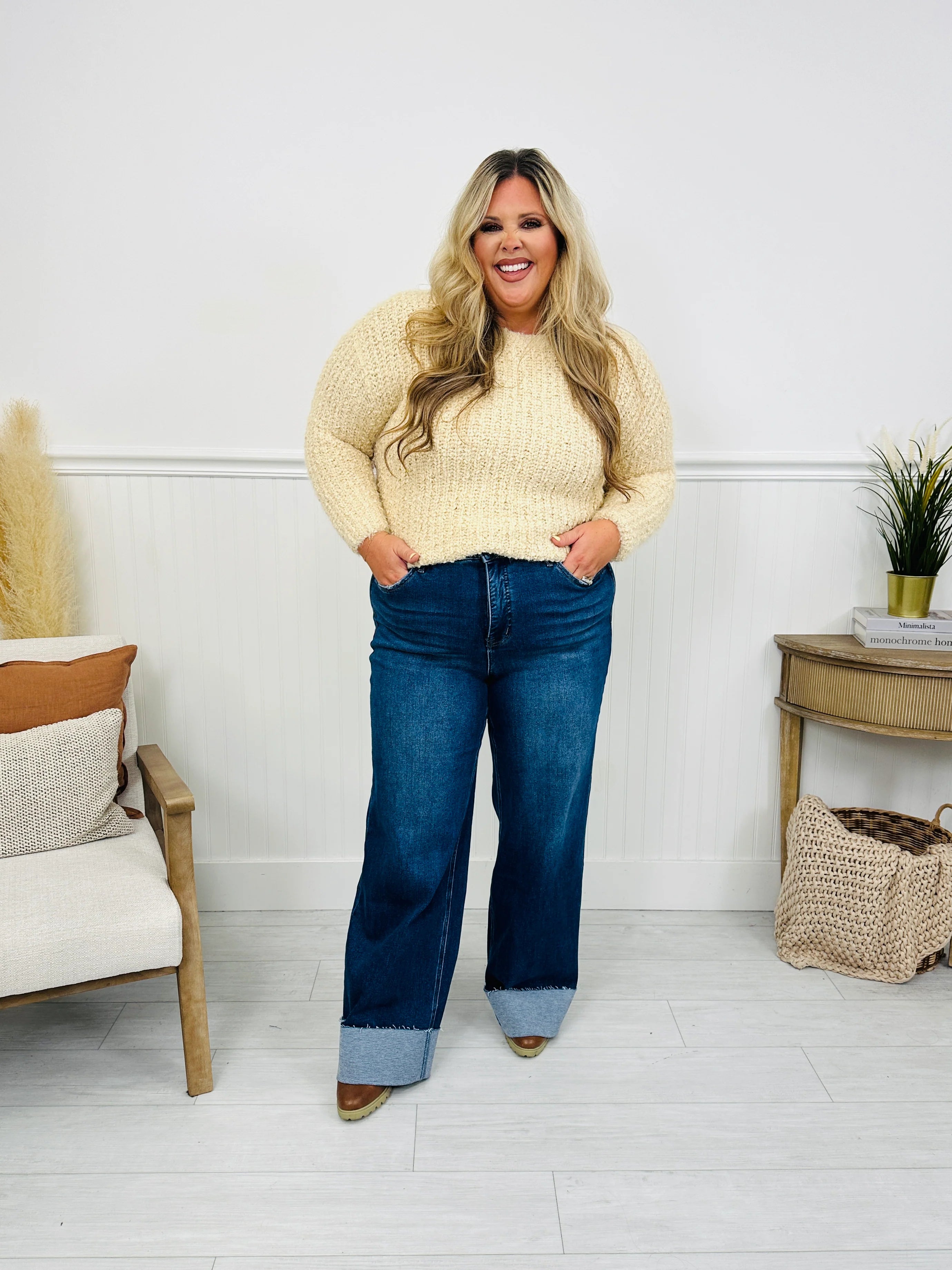 Follow The Trend Wide Leg Tummy Control Cuffed Jeans