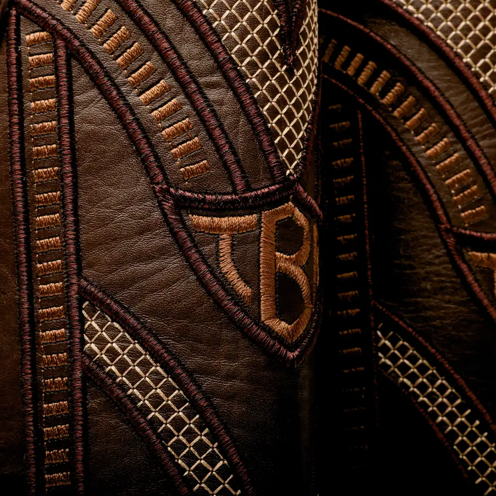 Brown Caiman Neck Leather Boots - Square Toe