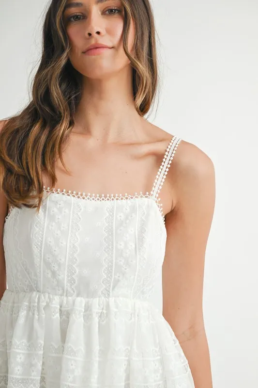 Eyelet Lace Babydoll Mini Cami Dress