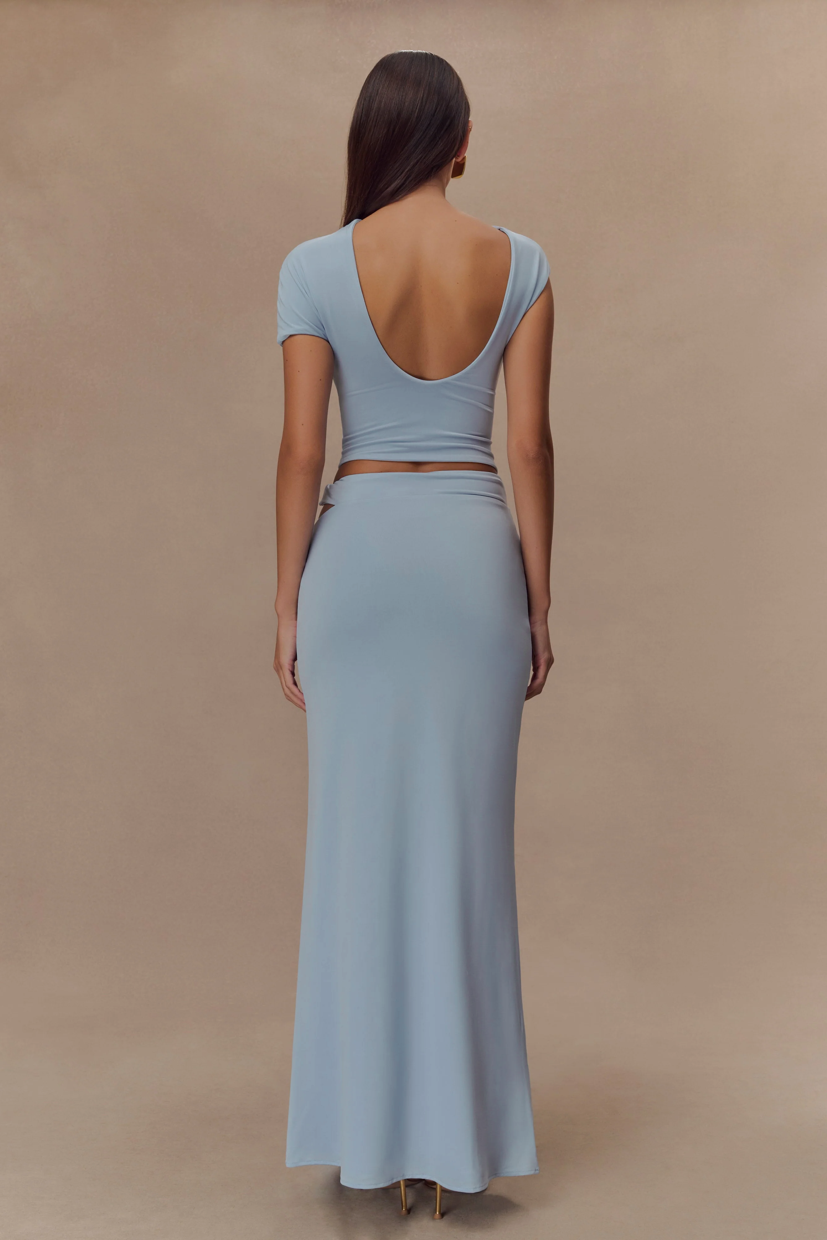 Blue Slinky Twist Midi Skirt