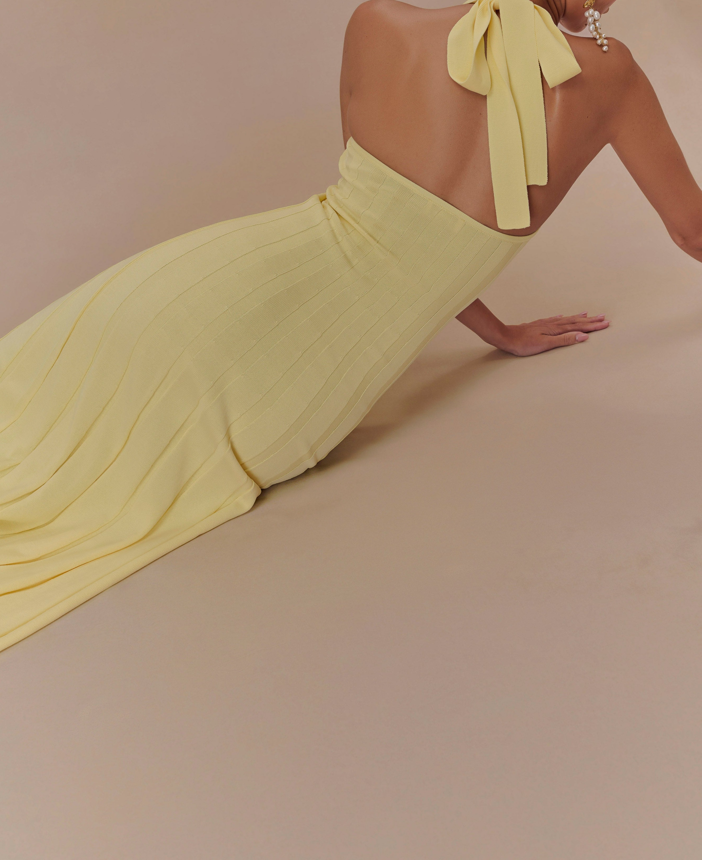 Lemon Halter Knit Midi Dress