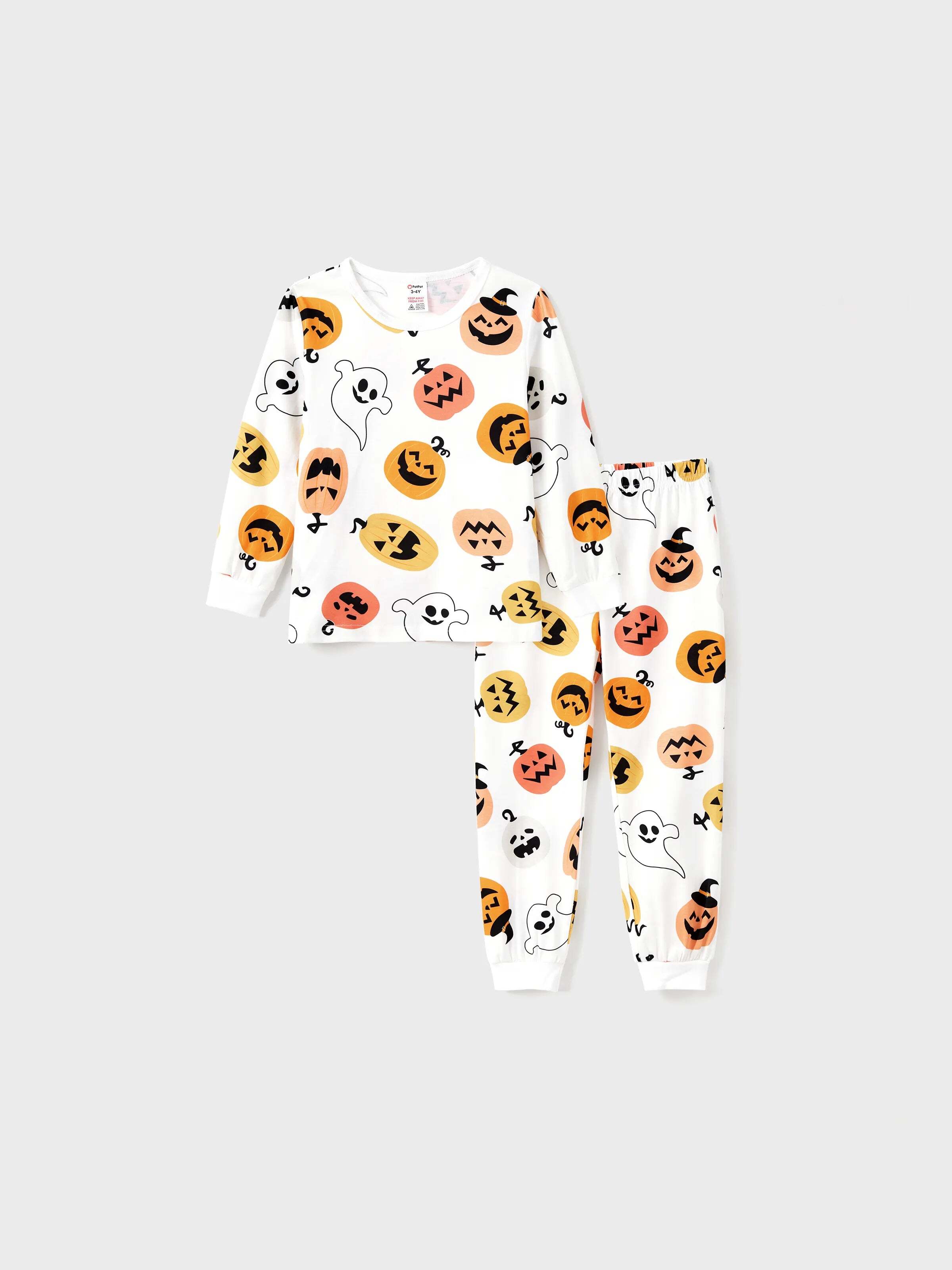 Halloween Family Matching All Over Pumpkin & Ghost Print Pajamas sets White