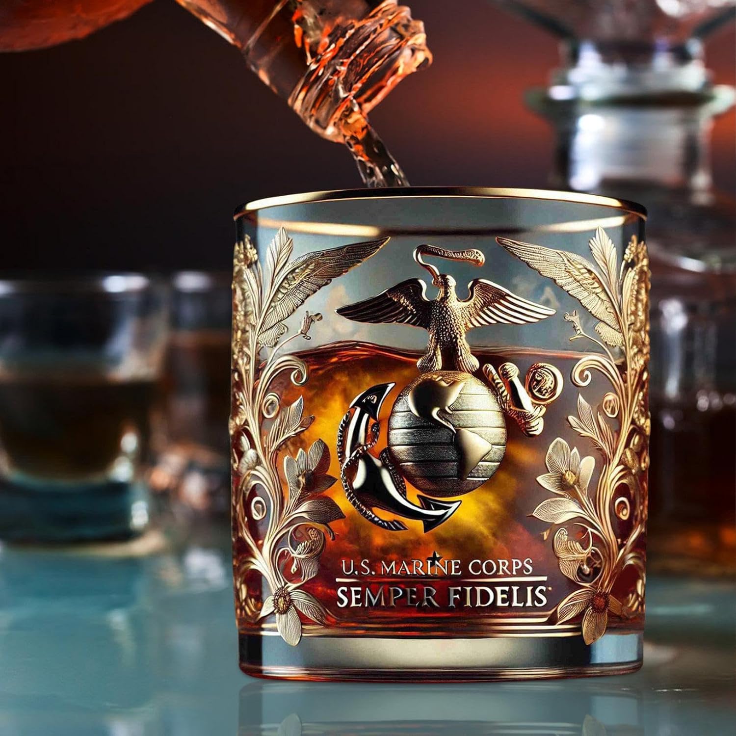 Patriotic Veteran Tribute Glass  Timeless Honor for American Heroes