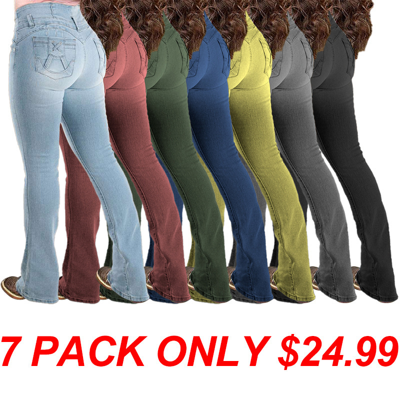 🔥High-Waist Button Fly Flare Jeans 7-Pack Only $24.99