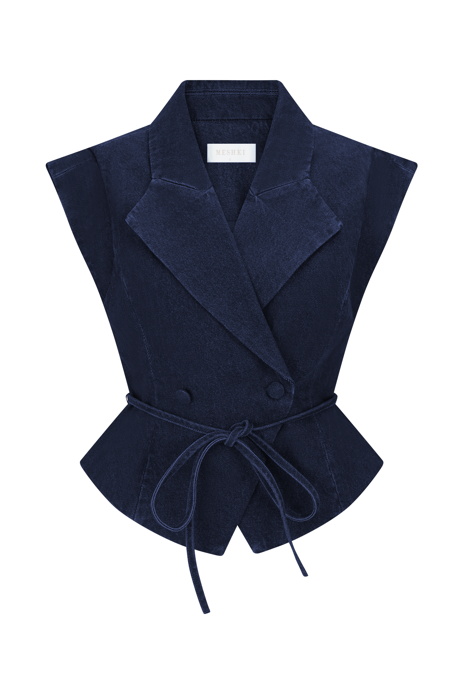 Blue Structured Tie Denim Top