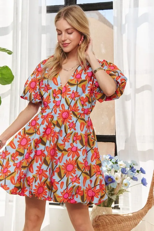 Puff Sleeve Floral Dress