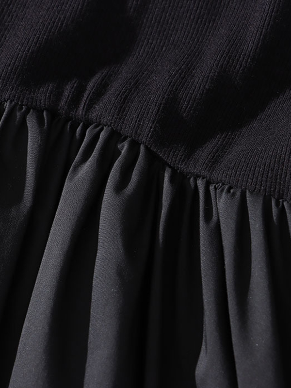 Elasticity Hollow Solid Color Split-Joint A-Line Long Sleeves Round-Neck Midi Dresses