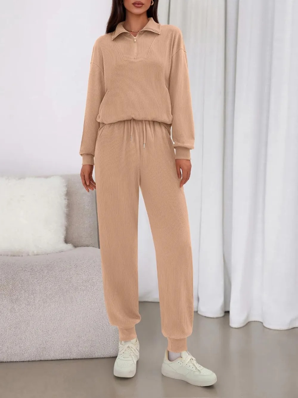 Women's Long Sleeve Half Zip Sweatshirt Sweatpants Lounge Set Sweatsuits with Pockets