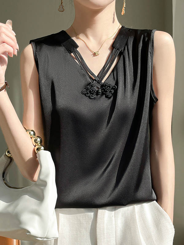 Solid Color Loose Plus Size V-neck Vest Top