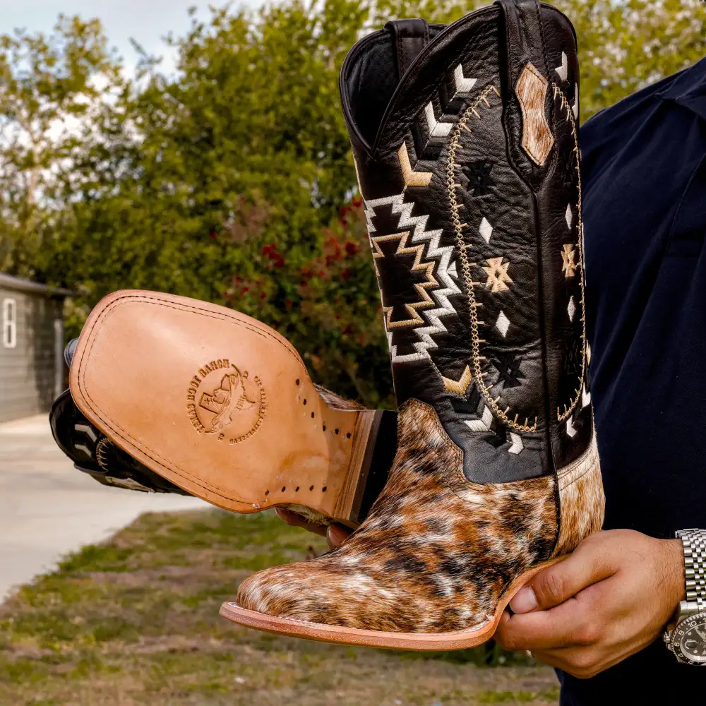 Genuine Brown Cowhide Leather Boots - Square Toe